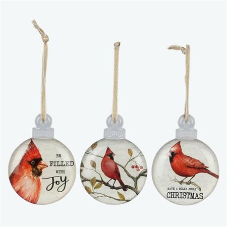 YOUNGS Glass Christmas Cardinal Decoration, Assorted Color - 3 Piece 91801